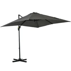 Buy 2.5 x 2.5m Patio Offset Parasol Umbrella Cantilever Hanging Aluminium Sun Shade Canopy Shelter 360&deg; Rotation with Crank Handle and Cross Base, Grey