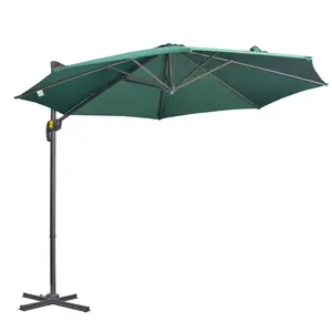Buy 3 x 3(m) Cantilever Parasol with Cross Base, Garden Umbrella with 360&deg; Rotation, Crank Handle and Tilt for Outdoor, Patio, Green