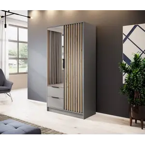 Buy Nelly Hinged Door Wardrobe 105cm [Mirror], Colour: Grey