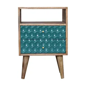 Buy Honeycomb Carved Teal Bedside with Open Slot