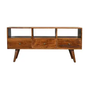 Buy Chestnut Nordic Style TV Unit with 3 Drawers