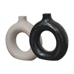 Buy Black & White Gloss Flower Vase Set of 2