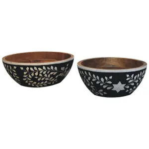 Buy Floral Bowl with Resin Inlay in Mango Wood Set of 2