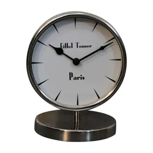 Buy Round Chrome Table Clock with White Face