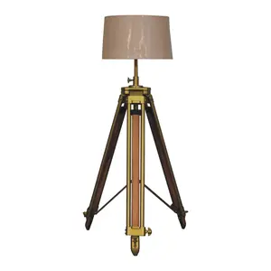 Buy Brass Plated and Wooden Floor Lamp