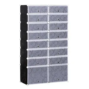 Buy 16 Cube Shoe Rack, 2 x 8 Tier Shoe Storage Cabinet, Modular Plastic Shelves for Bedroom, Living Room and Entryway, Space Saving Footwear Organizer, 32 Pairs, White and Black