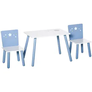 Buy 3 Pcs Kids Table & Chairs Set w/ Wood Legs Safe Corners Cute Stars Seating Mini Furniture Home Playroom Bedroom Dining Room Blue