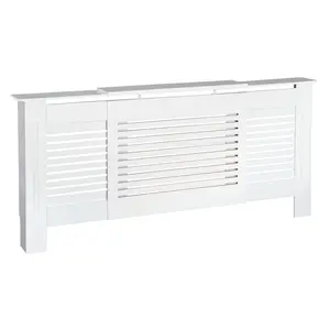 Buy MDF Extendable Radiator Cover Cabinet Shelving Home Office Slatted Design White 139-208.5L x 20.5W x 82.5H cm