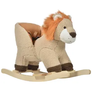 Buy Kids Children Rocking Horse Plush Ride On Lion Seat w/ Sound Wood Base Seat Safety Belt Toddler Baby Toy for 18-36 Months Brown