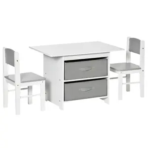 Buy 3 Pcs Kids Table & Chairs Set Mini Seating Furniture Home Playroom Bedroom Dining Room w/ Storage Drawers Safe Corners for 2-4 Years old White