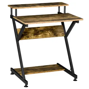Buy Industrial Computer Desk with Monitor Stand, 70 x 60cm Compact Desk for Small Spaces, Home Office Desk, Rustic Brown