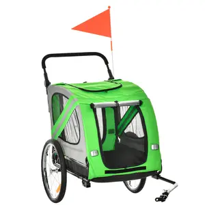 Buy 2-In-1 Dog Bike Trailer Pet Stroller Pushchair with Universal Wheel Reflector Flag Green