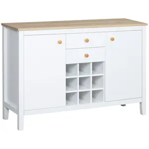 Buy HOMCOM Buffet Cabinet, Rustic Sideboard with 9-bottle Wine Rack, Storage Cabinets, Drawers and Adjustable Shelves, Natural Handle