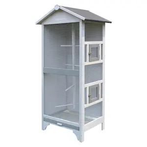 Buy PawHut Wooden Outdoor Bird Cage, Featuring a Large Play House with Removable Bottom Tray 4 Perch