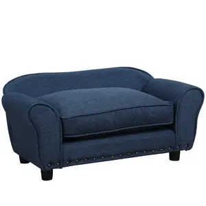 Buy Dog Sofa for XS and S Size Dogs, Pet Chair Couch with Thick Sponge Padded Cushion, Kitten Lounge Bed with Washable Cover, Wooden Frame - Blue