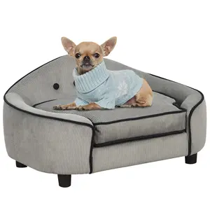 Buy Dog Sofa for XS and S Size Dogs, Pet Chair Bed with Soft Cushion, Cat Sofa  Couch with Washable Cover, Wooden Frame, 66.5 x 45 x 35.5 cm, Grey