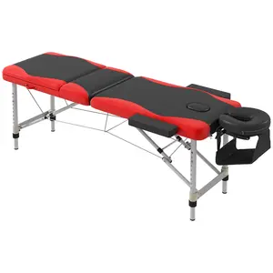 Buy Foldable Massage Bed Portable Table, 3-Section Aluminium Foldable Beauty Couch, Professional Salon Spa Table with Headrest Support and Carry Bag, 60 cm Width, Black and Red