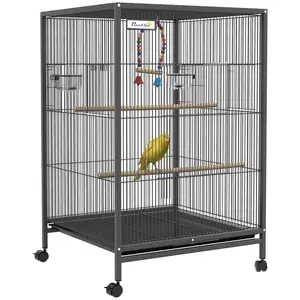 Buy Bird Cage, Budgie Cage, with Rolling Stand, for Small Birds - Grey