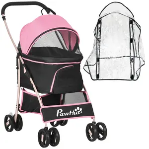 Buy Detachable Pet Stroller with Rain Cover, 3 In 1 Cat Dog Pushchair, Foldable Carrying Bag w/ Universal Wheels, Brake, Canopy, Basket, Storage Bag for Small and Tiny Dogs - Pink