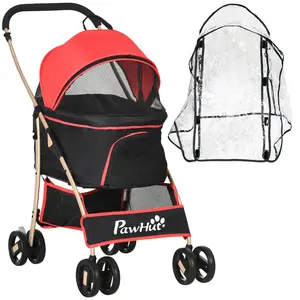 Buy Detachable Pet Stroller with Rain Cover, 3 In 1 Cat Dog Pushchair, Foldable Carrying Bag w/ Universal Wheels, Brake, Canopy, Basket, Storage Bag for Small and Tiny Dogs - Red