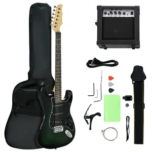Buy SPORTNOW 6 String Electric Guitar, Right Handed, with 20w Amp, Digital Tuner, Spare Strings, Picks, Shoulder Strap, and Case Bag, Black Green