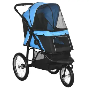 Buy Dog Pram Dog Stroller Jogger Foldable Pet Pushchair for Medium, Small Dogs, w/ Rubber Wheels, Washable Cushion - Blue
