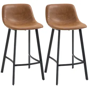 Buy Bar Stools Set of 2, PU Leather Kitchen Stools, Upholstered Breakfast Bar Chairs with Backrest, Steel Legs for Home, Dining Room, Brown