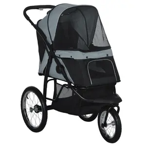 Buy Dog Pram Dog Stroller Jogger Foldable Pet Pushchair for Medium, Small Dogs, w/ Rubber Wheels, Washable Cushion - Grey