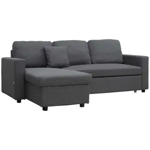 Buy HOMCOM 3 Seater Corner Sofa Bed with Storage, L Couches for Living Room with Chaise Lounge, Double Sofa, Grey