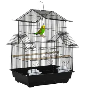 Buy Metal Bird Cage with Plastic Swing Perch Food Container Tray Handle for Finch Canary Budgie 43.5 x 33 x 63 cm, Black