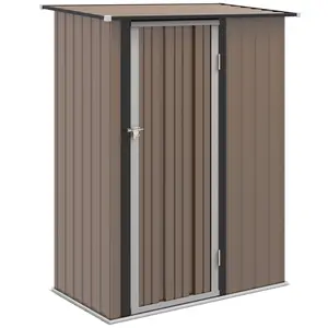 Buy 5ft x 3ft Metal Garden Storage Shed, Outdoor Tool Shed with Sloped Roof, Lockable Door for Tools, Equipment, Brown
