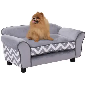 Buy Dog Sofa Bed for XS-Sized Dogs, Cat Sofa with Soft Cushion, Pet Chair Lounge with Washable Cover, Removable Legs, Wooden Frame - Grey