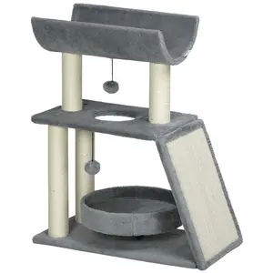 Buy Cat Tree Tower, with Scratching Posts, Pad, Bed, Perch, Toy Ball - Light Grey
