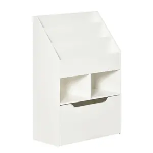 Buy Kids Bookshelf, Toy Organiser, with Storage Drawer, Wheels - White
