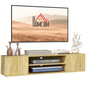 Buy Floating TV Stand Cabinet for TVs up to 60", Wall Mounted TV Unit with Open Shelf, Storage Cupboards and Cable Management for Living Room, Natural Wood Effect