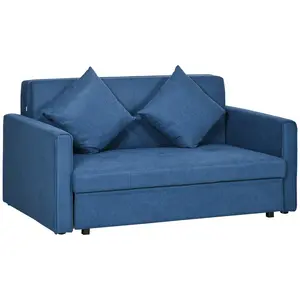 Buy 2 Seater Sofa Bed, Convertible Bed Settee, Modern Cotton Loveseat Sofa Couch with 2 Cushions, Hidden Storage for Living Room, Guest Room, Deep Blue