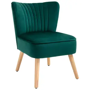 Buy Modern Accent Chair, Fabric Living Room Chair with Rubber Wood Legs and Thick Padding, Green
