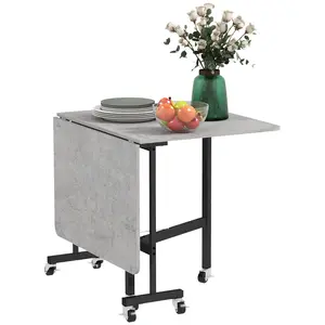 Buy Mobile Drop Leaf Table, Folding Dining Table with 6 Wheels & Brakes, Kitchen Table for Small Spaces, Grey Marble Effect