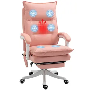 Buy Vibration Massage Office Chair with Heat, Ergonomic Computer Desk Chairs, Faux Leather Desk Chair with Footrest, Armrest and Reclining Backrest, Pink
