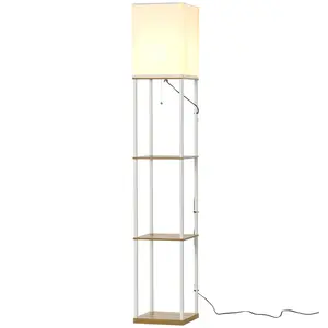 Buy Modern Floor Lamp with Shelves, 3 Layer Shelf Tall Standing Lamp with Fabric Lampshade, Pull Chain Switch for Living Room, Bedroom, Bulb not Included, White