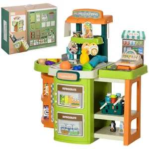 Buy AIYAPLAY Cash Register for Kids Children Trolley, 58 Pieces Foldable Toy Shop Pretend Play Till with Scanner, Beverage Food Vegetable, for 3-6 Years Old
