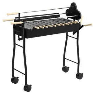 Buy Outsunny Charcoal Trolley BBQ Garden Outdoor Barbecue Cooking Grill High Temperature Powder Wheel 85x36x90cm New