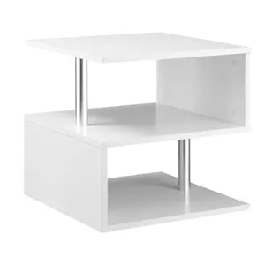 Buy Wooden S Shape Cube Coffee Table 2 Tier Storage Shelves Organizer Office Bookcase Living Room End Desk Stand Display (White)