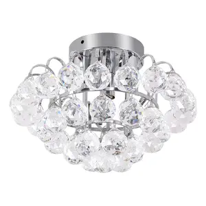 Buy HOMCOM Crystal Ceiling Lamp Chandelier Hallway Flush Mount Pendant 3 Light &ETH;&curren;30cm Silver