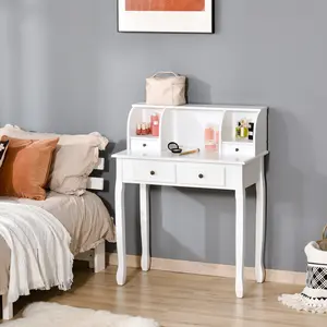 Buy HOMCOM Dressing Table Vanity Make-Up 4 Drawers Dividers Console Desk Bedroom Furniture Nightstand Cosmetic Storage White