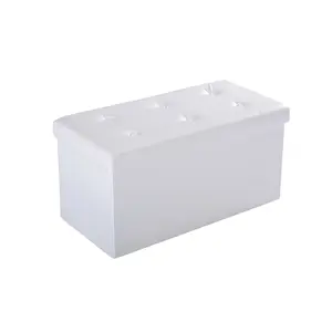 Buy Folding Faux Leather Storage Cube Ottoman Bench Seat PU Rectangular Footrest Stool Box (Cream White)