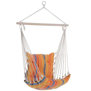 Buy Outdoor Hanging Rope Chair with Soft Padded Seat & Backrest, Garden Hammock Chair with Wooden Support Bar Cotton Cloth, Portable Garden Chair for Patio & Tree, Orange