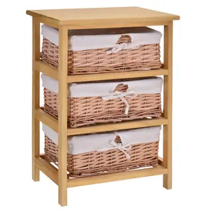 Buy 3 Drawer Dresser Wicker Basket Storage Shelf Unit Wooden Frame Home Organisation Cabinet Bedroom Office Furniture Natural Finish 58x40cm