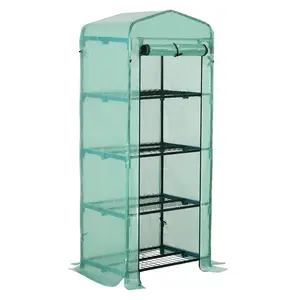 Buy 4 Tiers Mini Portable Greenhouse Plant Grow Shed Metal Frame PE Cover 160H x 70L x 50Wcm, Green