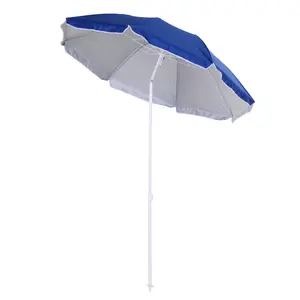 Buy 1.7m Beach Umbrella, Portable Parasol with Tilting Function, Carry Bag, Outdoor Sunshade Shelter with 8 Ribs, Blue